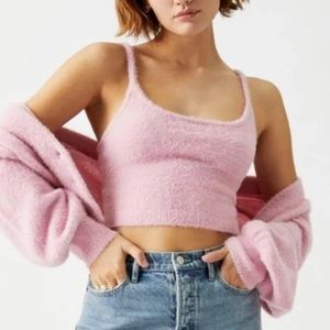 Kendall and Kylie pacsun collection fuzzy pink crop tank